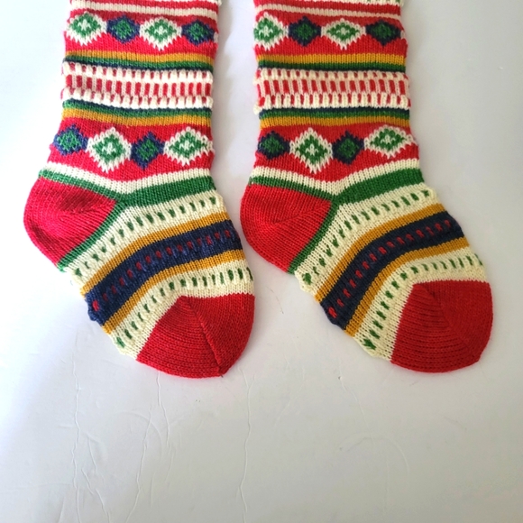 CHRISTMAS SALE! Christmas stockings set (2) red green wool knit holiday 20" - Picture 2 of 5